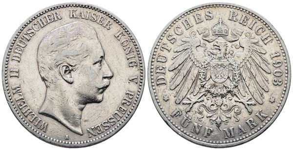 GERMANIA. BERLINO. Guglielmo II (1888-1918). 5 marchi 1903 "A". KM 523; Ag; 27,77gr