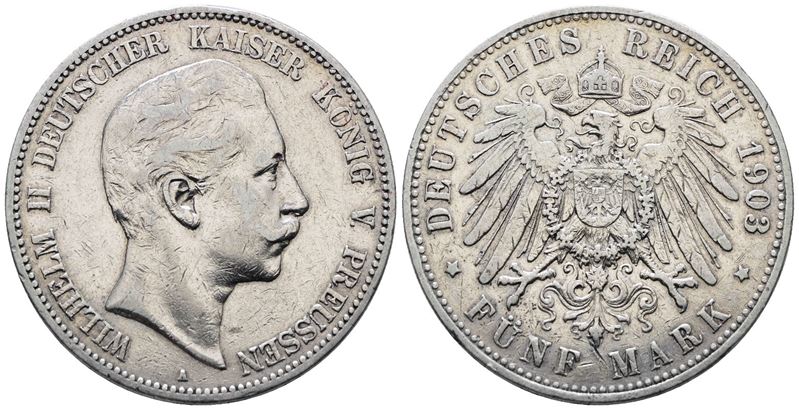 Germania. Berlino. Guglielmo II (1888-1918). 5 Marchi 1903 "a". Km 523; Ag; 27,77gr