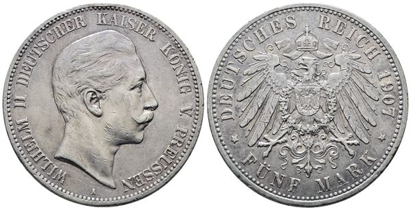 GERMANIA. BERLINO. Guglielmo II (1888-1918). 5 marchi 1907 "A". KM 523; Ag; 27,77gr