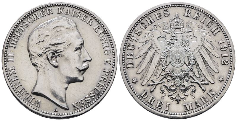 GERMANIA. BERLINO. Guglielmo II (1888-1918). 3 marchi 1912 "A". KM 527; Ag; 16,67gr. SPL
