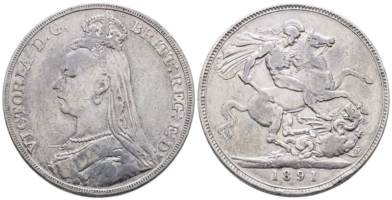 Inghilterra. Vittoria (1837-1901). Corona 1891. Km 765; Ag; 28,28gr. Colpetto