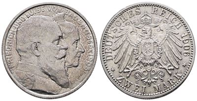 Germania. Baden. Federico I. 2 Marchi 1906. (nozze D'oro 1856-1809). Km 276; Ag; 11,11gr