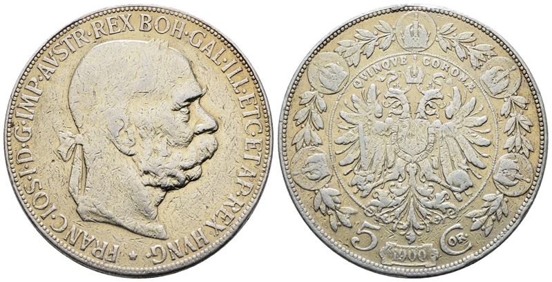 AUSTRIA. Francesco Giuseppe (1848-1916). 5 corone 1900. KM 2807; Ag; 24gr. Ex mount