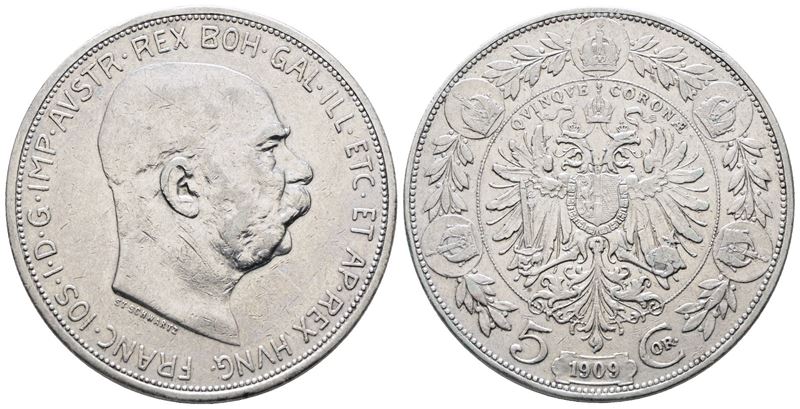 AUSTRIA. Francesco Giuseppe (1848-1916). 5 corone 1909. KM 2813; Ag; 24gr.