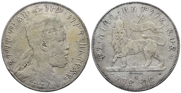 ETIOPIA. Menelik II (1889-1913). Birr 1889. KM 5; Ag; 28,07gr