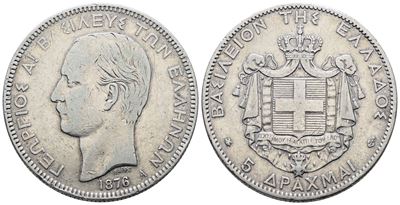 Grecia. Giorgio i (1863-1922). 5 Dracme 1876. Km 46; Ag; 25gr