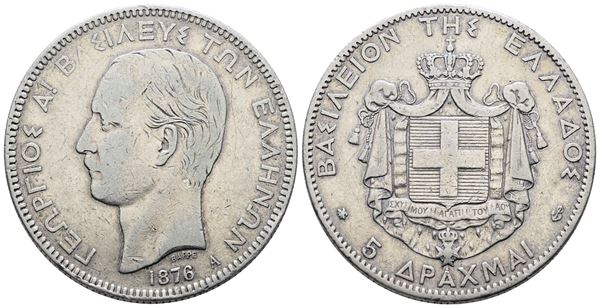 GRECIA. Giorgio I (1863-1922). 5 dracme 1876. KM 46; Ag; 25gr