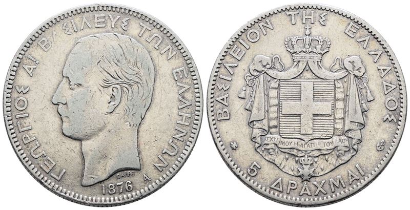 Grecia. Giorgio i (1863-1922). 5 Dracme 1876. Km 46; Ag; 25gr