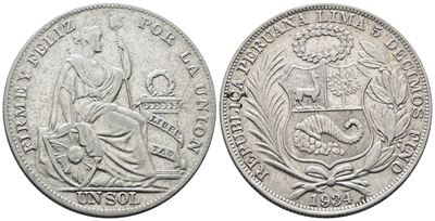 Perù, Moneta da 1 Sol del 1934, KM 218, Argento, 25g, BB