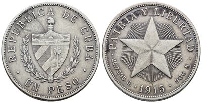 Cuba. 1 Peso 1915. Km 15; Ag; 26,72gr