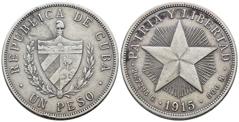 Cuba. 1 Peso 1915. Km 15; Ag; 26,72gr