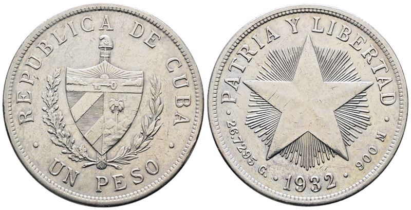 Cuba. 1 Peso 1932. Km 15; Ag; 26,72gr