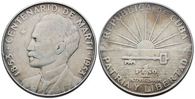 Cuba. 1 Peso 1953 "josè Martì". Km 29; Ag; 26,72gr