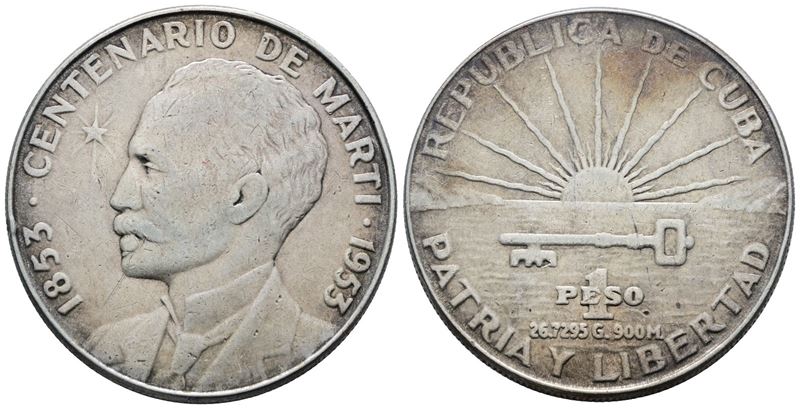 Cuba. 1 Peso 1953 "josè Martì". Km 29; Ag; 26,72gr