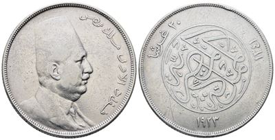 Egitto. Fuad i (1922-1936). 20 Piastre 1923. Km 338; Ag; 28gr Qbb