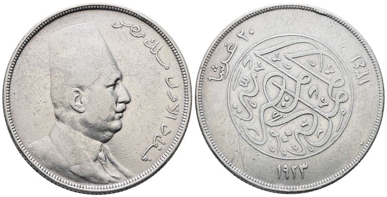 Egitto. Fuad i (1922-1936). 20 Piastre 1923. Km 338; Ag; 28gr Qbb