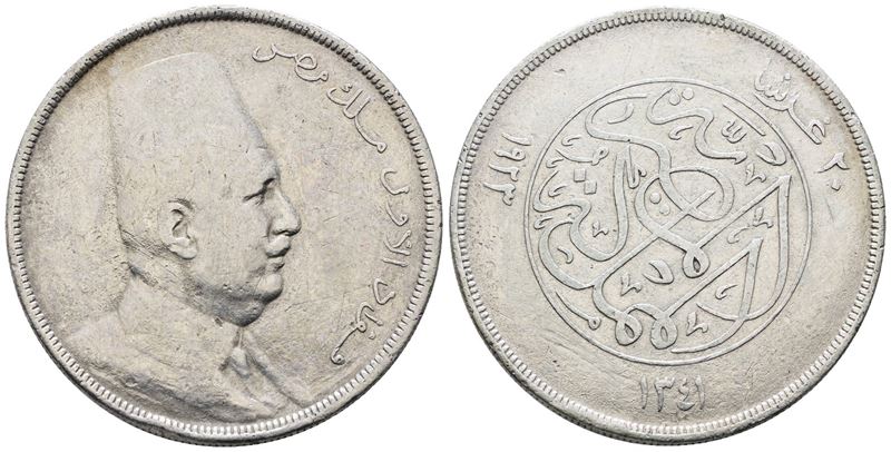 Egitto. Fuad i (1922-1936). 20 Piastre 1923. Km 338; Ag; 28gr Mb