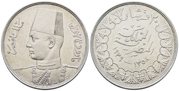 EGITTO. Faruk (1936-1952). 20 piastre 1939. KM 368; Ag; 28gr