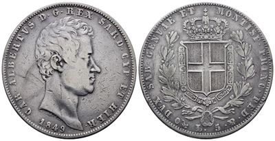 Regno di Sardegna. Genova. Carlo Alberto (1831-1849). 5 Lire 1849. Gig. 89. Ag; 25gr