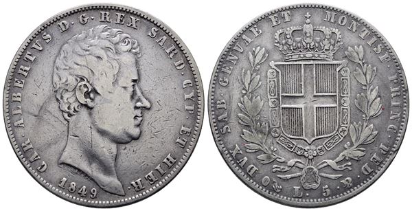 REGNO DI SARDEGNA. GENOVA. Carlo Alberto (1831-1849). 5 lire 1849. Gig. 89. Ag; 25gr