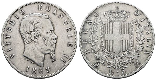 REGNO D'ITALIA. MILANO. Vittorio Emanuele II (1861-1878). 5 lire 1869. Gig. 39; Ag; 25gr