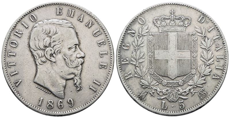 Regno D'italia. Milano. Vittorio Emanuele II (1861-1878). 5 Lire 1869. Gig. 39; Ag; 25gr