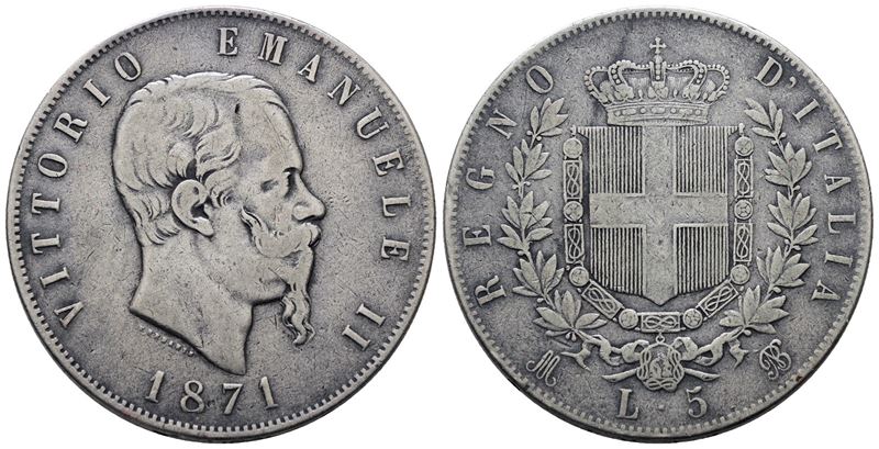 Regno D'italia. Milano. Vittorio Emanuele II (1861-1878). 5 Lire 1871. Gig. 42; Ag; 25gr