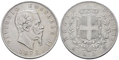 Regno D'italia. Milano. Vittorio Emanuele II (1861-1878). 5 Lire 1872. Gig. 44; Ag; 25gr
