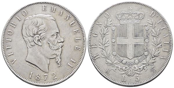 REGNO D'ITALIA. MILANO. Vittorio Emanuele II (1861-1878). 5 lire 1872. Gig. 44; Ag; 25gr