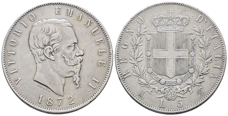Regno D'italia. Milano. Vittorio Emanuele II (1861-1878). 5 Lire 1872. Gig. 44; Ag; 25gr