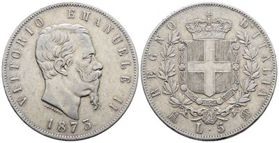 Regno D'italia. Milano. Vittorio Emanuele II (1861-1878). 5 Lire 1873. Gig. 46; Ag; 25gr