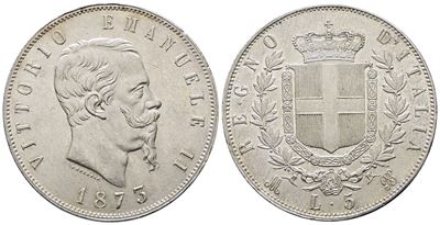 Regno D'italia. Milano. Vittorio Emanuele II (1861-1878). 5 Lire 1873. Gig. 46; Ag; 25gr