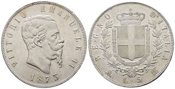REGNO D'ITALIA. MILANO. Vittorio Emanuele II (1861-1878). 5 lire 1873. Gig. 46; Ag; 25gr