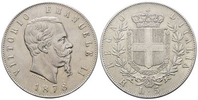 Regno D'italia. Milano. Vittorio Emanuele II (1861-1878). 5 Lire 1878. Gig. 53; Ag; 25gr