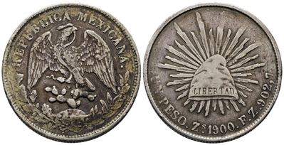 Messico. Zacatecas. 1 Peso 1900. Km409; Ag; 26,92gr