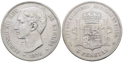 Spagna. Alfonso XII (1875-1885). 5 Pesetas 1876. Km 671; Ag; 25gr