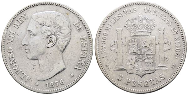 SPAGNA. Alfonso XII (1875-1885). 5 pesetas 1876. KM 671; Ag; 25gr