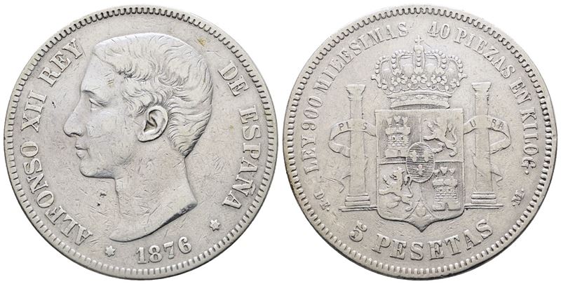 Spagna. Alfonso XII (1875-1885). 5 Pesetas 1876. Km 671; Ag; 25gr