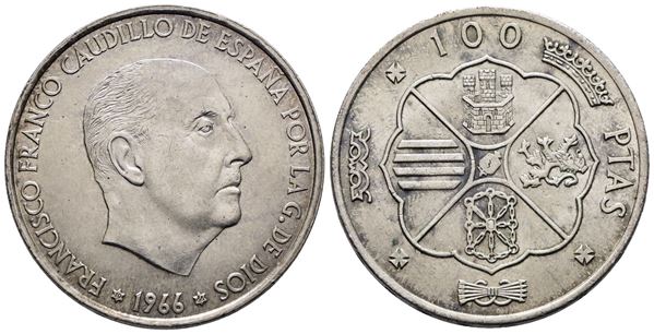 SPAGNA. 100 pesetas 1966 (1966). KM 797; Ag; 19gr