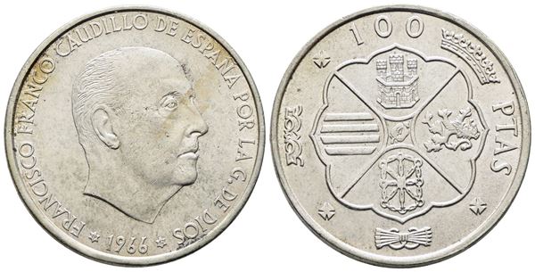 SPAGNA. 100 pesetas 1966 (1967). KM 797; Ag; 19gr