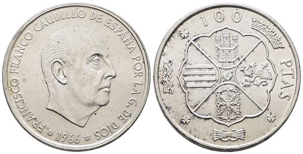 SPAGNA. 100 pesetas 1966 (1968). KM 797; Ag; 19gr