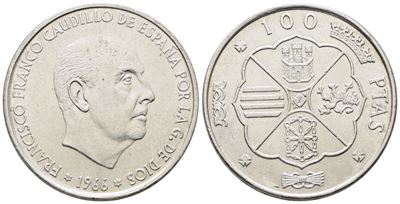 Spagna. 100 Pesetas 1966 (1970). Km 797; Ag; 19gr