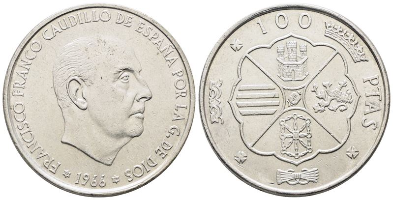Spagna. 100 Pesetas 1966 (1970). Km 797; Ag; 19gr
