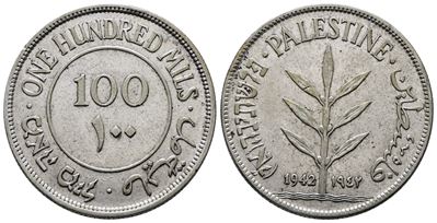 Palestina. 100 Mils 1942. Km 7; Ag; 11,7gr