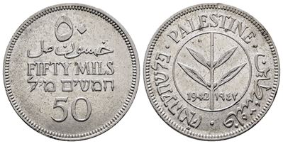 Palestina. 50 Mils 1942. Km 6; Ag; 5,83gr