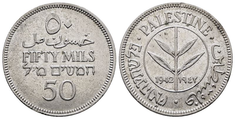 Palestina. 50 Mils 1942. Km 6; Ag; 5,83gr