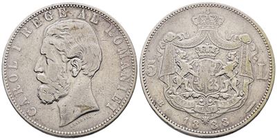 Romania. Carlo i (1881-1914). 5 Lei 1883. Km 16; Ag; 25gr