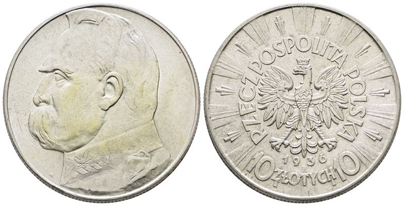Polonia. 10 Zlotych 1936. Y 29; Ag; 22gr