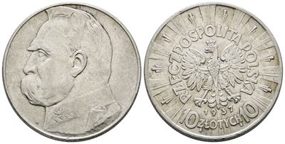 Polonia. 10 Zlotych 1937. Y 29; Ag; 22gr