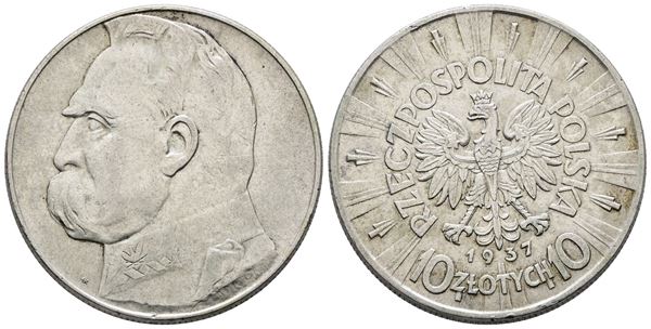 POLONIA. 10 zlotych 1937. Y 29; Ag; 22gr